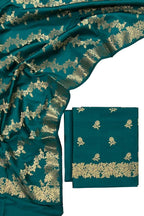 Green Banarasi Silk Three Piece Unstitched Suit Set