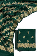 Green Banarasi Silk Three Piece Unstitched Suit Set