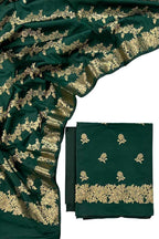 Green Banarasi Silk Three Piece Unstitched Suit Set