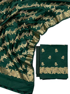Green Banarasi Silk Three Piece Unstitched Suit Set