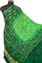 Green Bandhani Gajji Silk Checks Design Dupatta