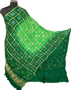 Green Bandhani Gajji Silk Checks Design Dupatta