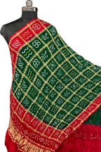 Green Bandhani Gajji Silk Checks Design Dupatta