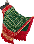 Green Bandhani Gajji Silk Checks Design Dupatta