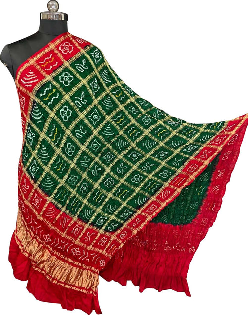 Green Bandhani Gajji Silk Checks Design Dupatta