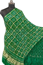 Green Bandhani Gajji Silk Checks Design Dupatta