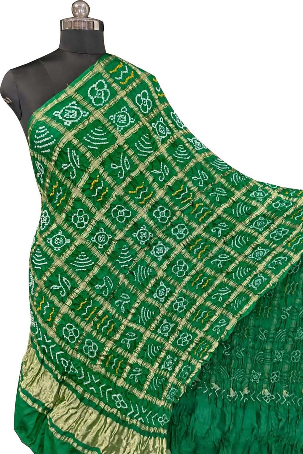 Green Bandhani Gajji Silk Checks Design Dupatta