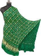 Green Bandhani Gajji Silk Checks Design Dupatta