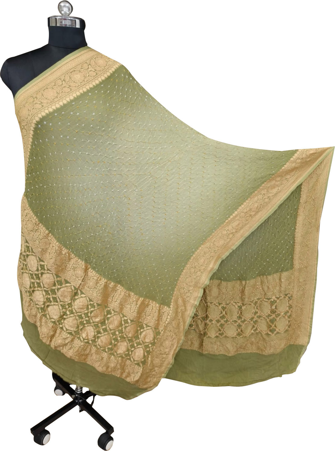 Green Bandhani Pure Georgette Dupatta