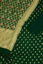 Green Bandhani Georgette Three Piece Unstitched Suit With Meenakari Dupatta