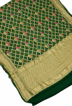 Green Bandhani Georgette Three Piece Unstitched Suit With Meenakari Dupatta