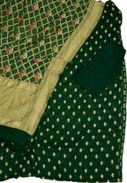 Green Bandhani Georgette Three Piece Unstitched Suit With Meenakari Dupatta