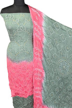 Green Bandhani Modak Silk Three Piece Unstitched Suit Set