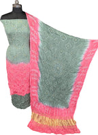 Green Bandhani Modak Silk Three Piece Unstitched Suit Set