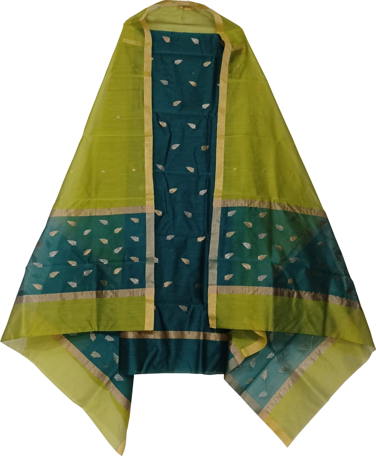 Green Chanderi Handloom Cotton Silk Two Piece Unstitched Suit Set