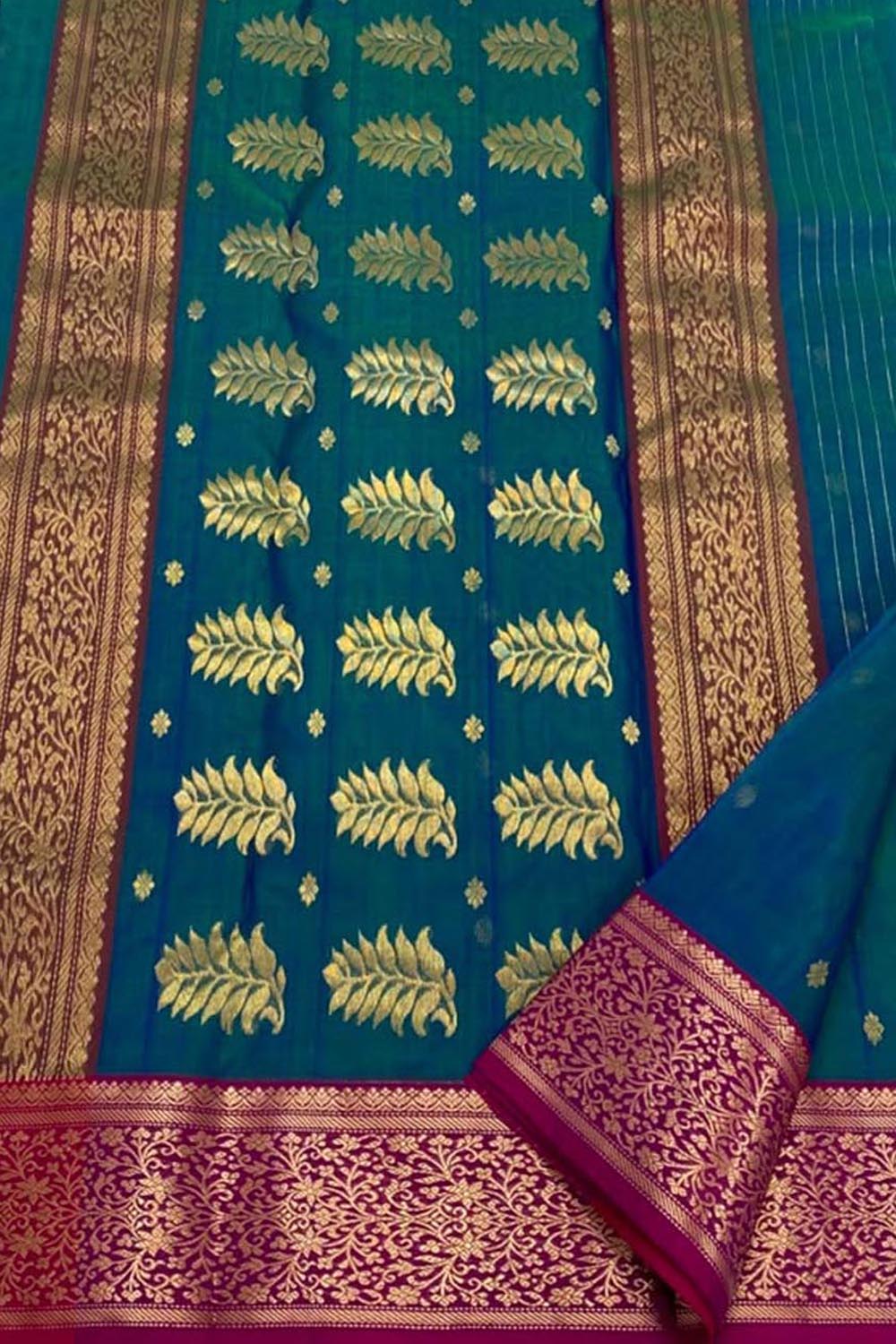 Green Chanderi Handloom Pure Katan Silk Saree