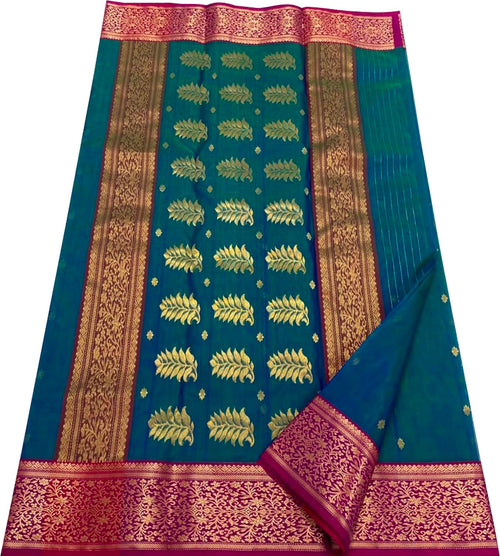 Green Chanderi Katan Silk Saree Handloom Weave Festive