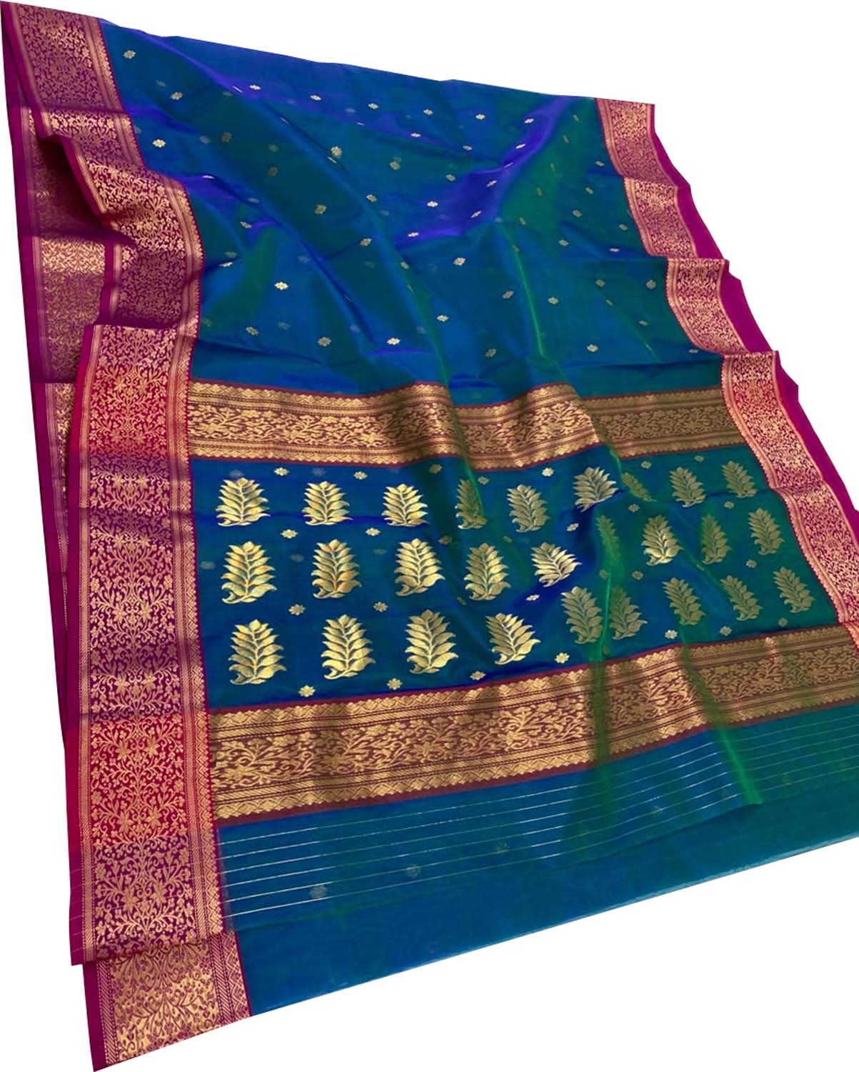 Green Chanderi Handloom Pure Katan Silk Saree