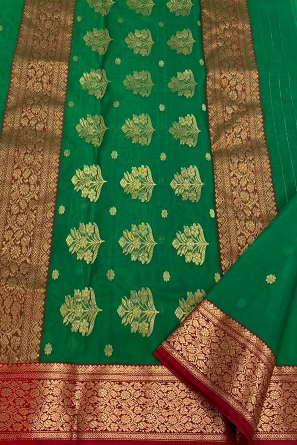 Green Chanderi Handloom Pure Katan Silk Saree