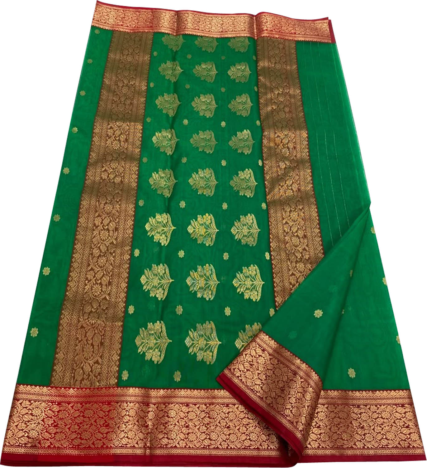 Green Chanderi Handloom Pure Katan Silk Saree