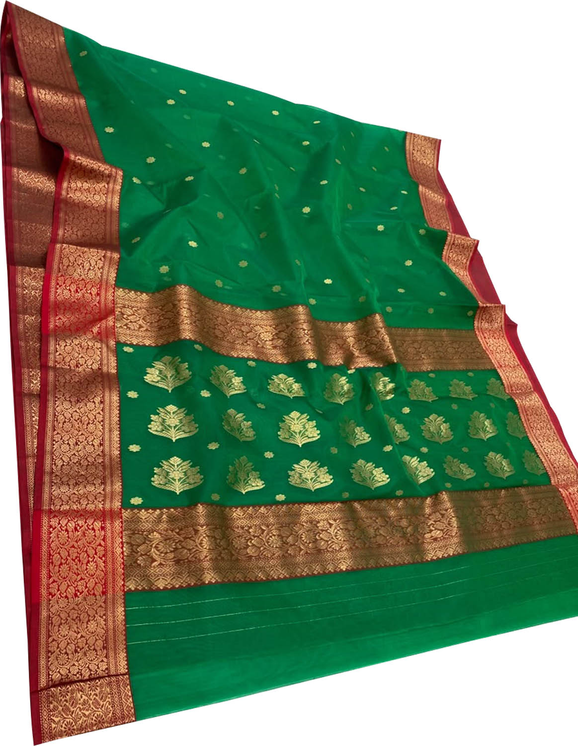 Green Chanderi Handloom Pure Katan Silk Saree