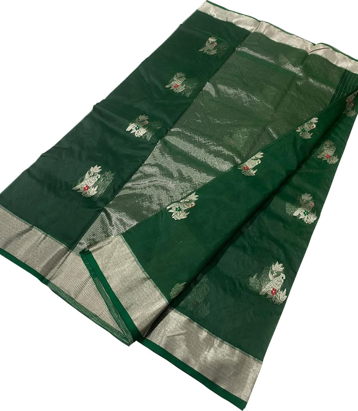 Green Chanderi Handloom Pure Katan Silk Saree