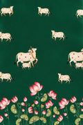 Green Digital Pichwai Printed Modal Satin Fabric