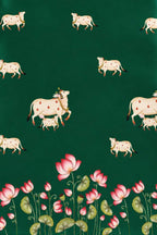 Green Digital Pichwai Printed Modal Satin Fabric
