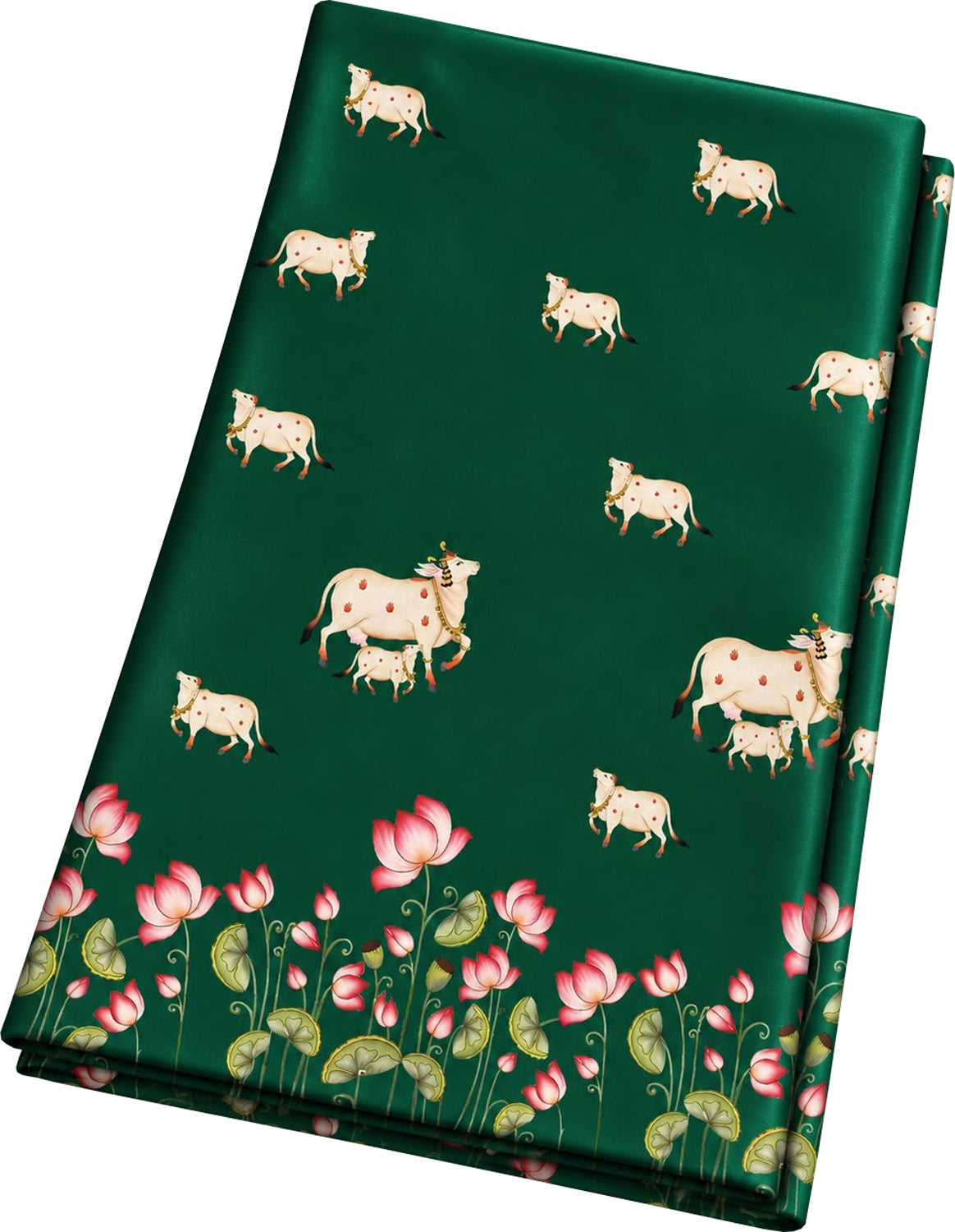 Green Digital Pichwai Printed Modal Satin Fabric