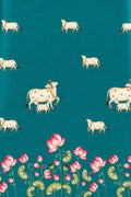 Green Digital Pichwai Printed Modal Satin Fabric