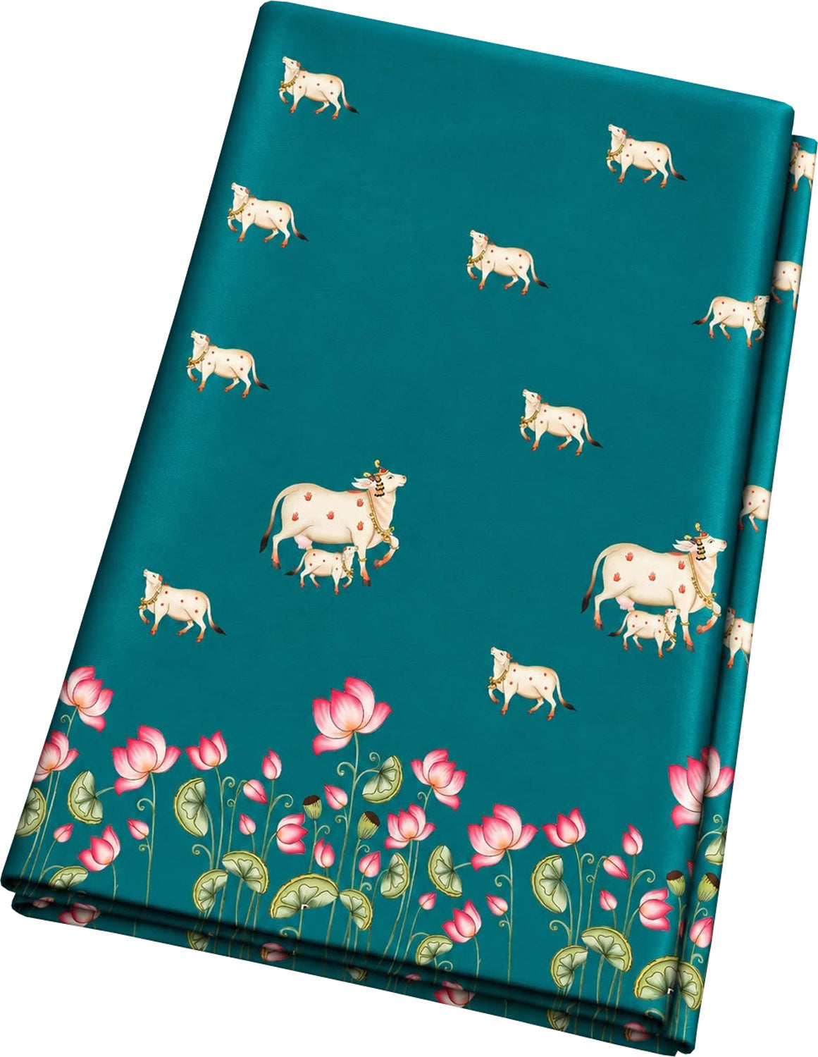 Green Digital Pichwai Printed Modal Satin Fabric