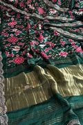 Green Digital Print Patola Gajji Silk Saree Lagda Border Hand Gotta Patti