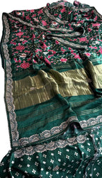 Green Digital Print Patola Gajji Silk Saree Lagda Border Hand Gotta Patti