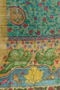 Green Hand Painted Kalamkari Pure Tussar Silk Saree