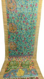 Green Hand Painted Kalamkari Pure Tussar Silk Saree