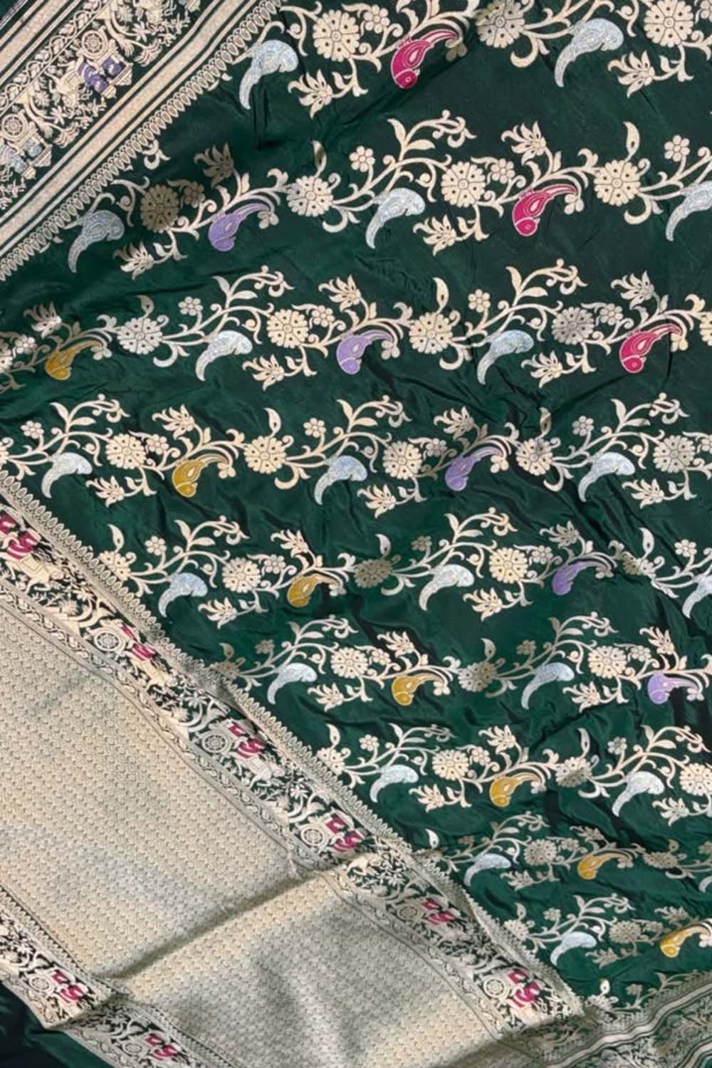 Green Handloom Banarasi Katan Silk Meenakari Figure Work Saree