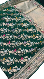 Green Handloom Banarasi Katan Silk Meenakari Figure Work Saree