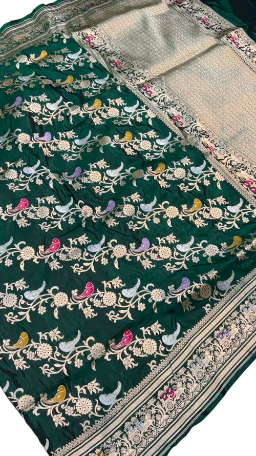 Green Banarasi Katan Silk Saree Meenakari Figure Work Festive