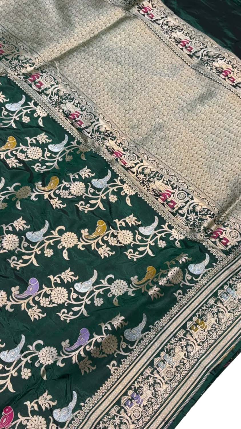 Green Handloom Banarasi Katan Silk Meenakari Figure Work Saree