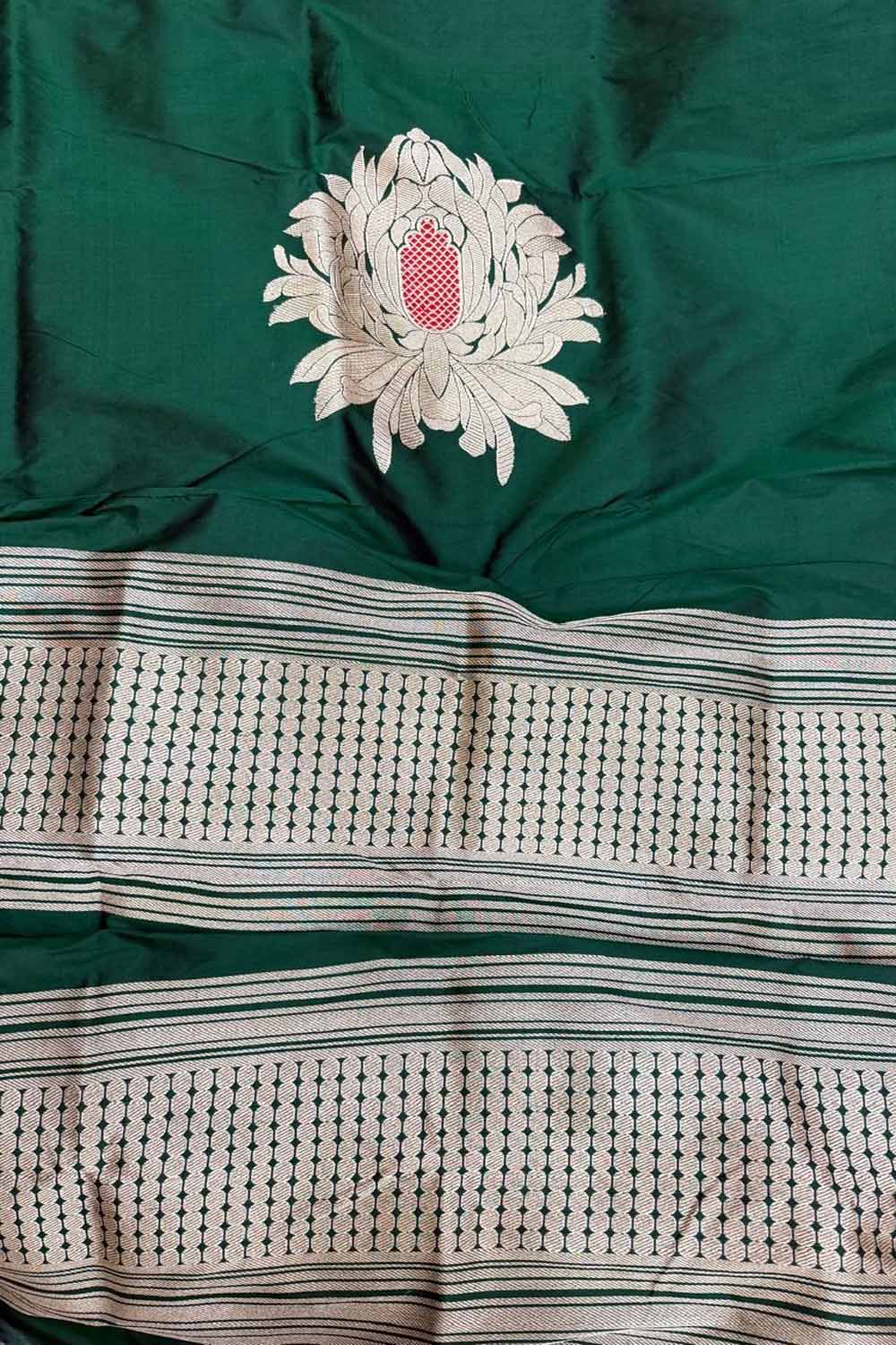 Green Banarasi Handloom Pure Katan Silk Cordset —  Festive