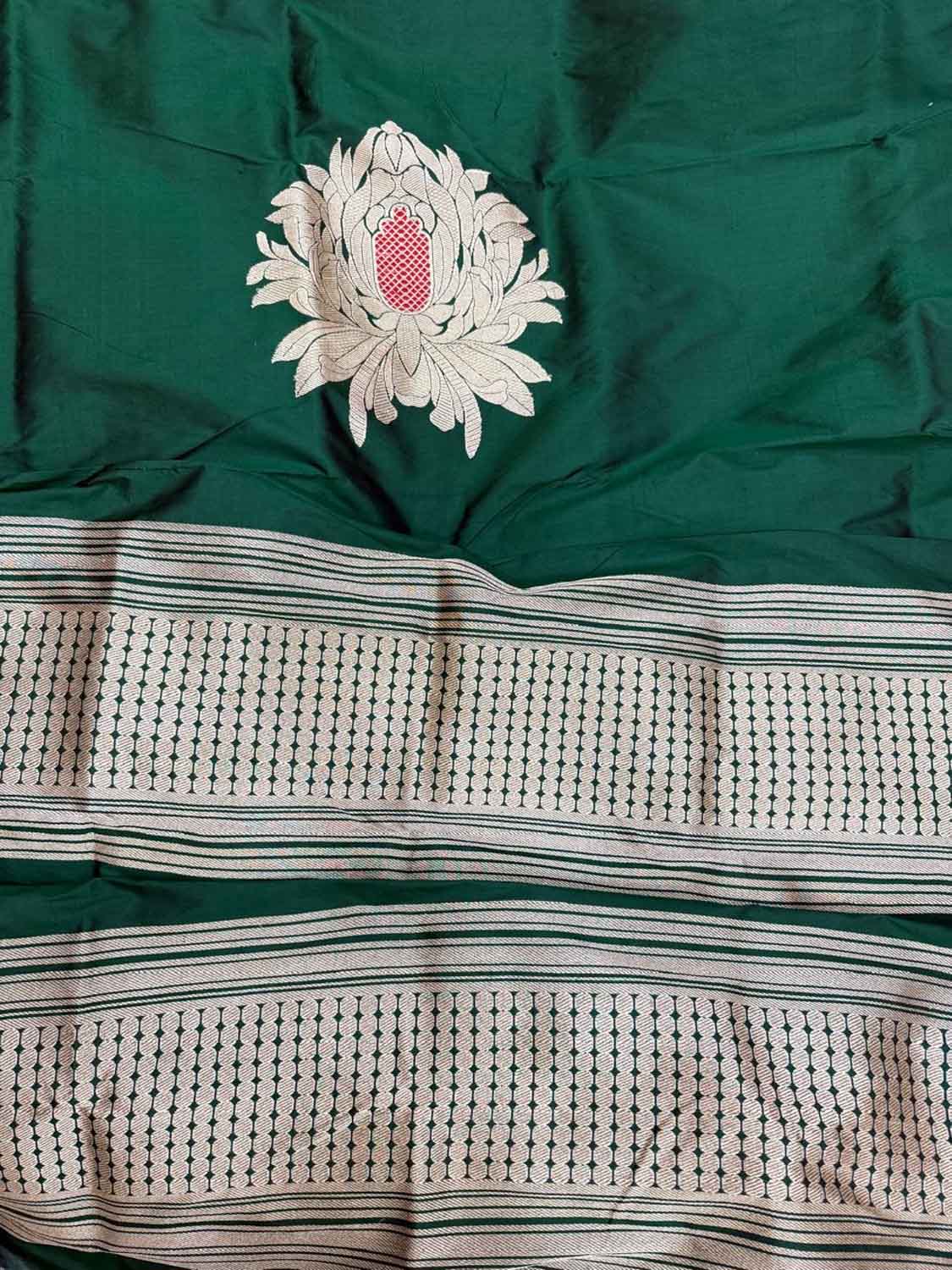 Green Banarasi Handloom Pure Katan Silk Cordset —  Festive