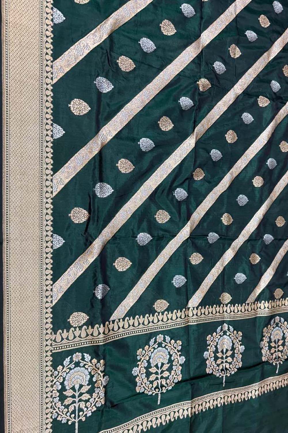 Green Banarasi Katan Silk Dupatta Handloom Woven Festive