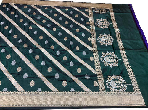 Green Banarasi Katan Silk Dupatta Handloom Woven Festive