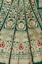 Green Handloom Banarasi Pure Katan Silk Unstitched Lehenga Set
