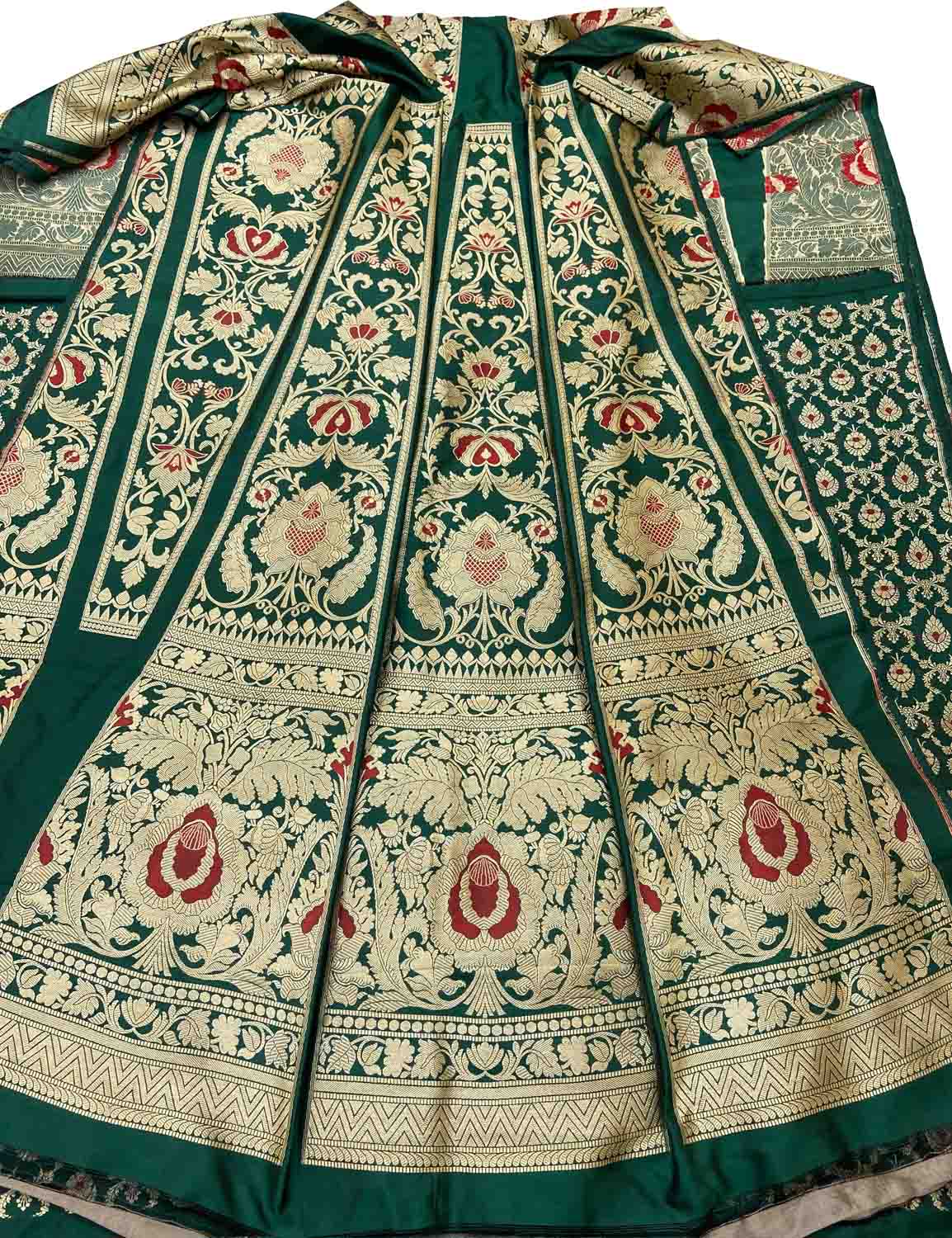 Green Handloom Banarasi Pure Katan Silk Unstitched Lehenga Set