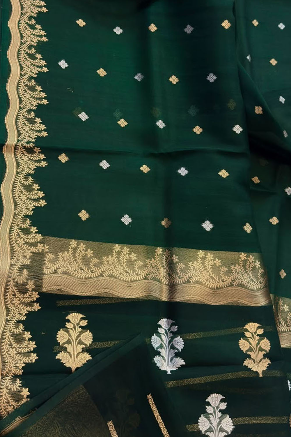 Green Handloom Banarasi Pure Kora Organza Saree