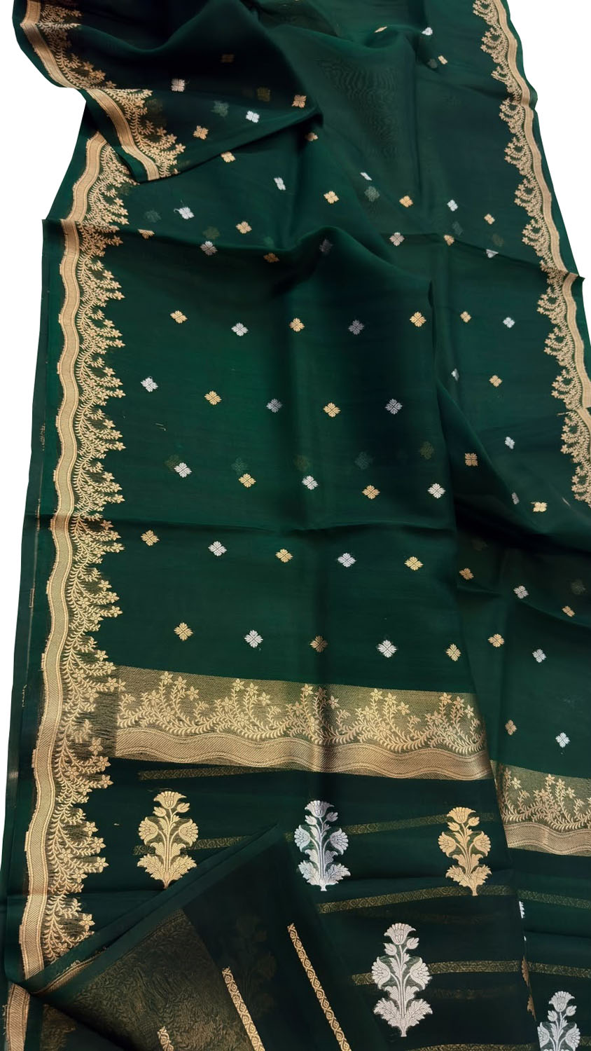 Green Handloom Banarasi Pure Kora Organza Saree