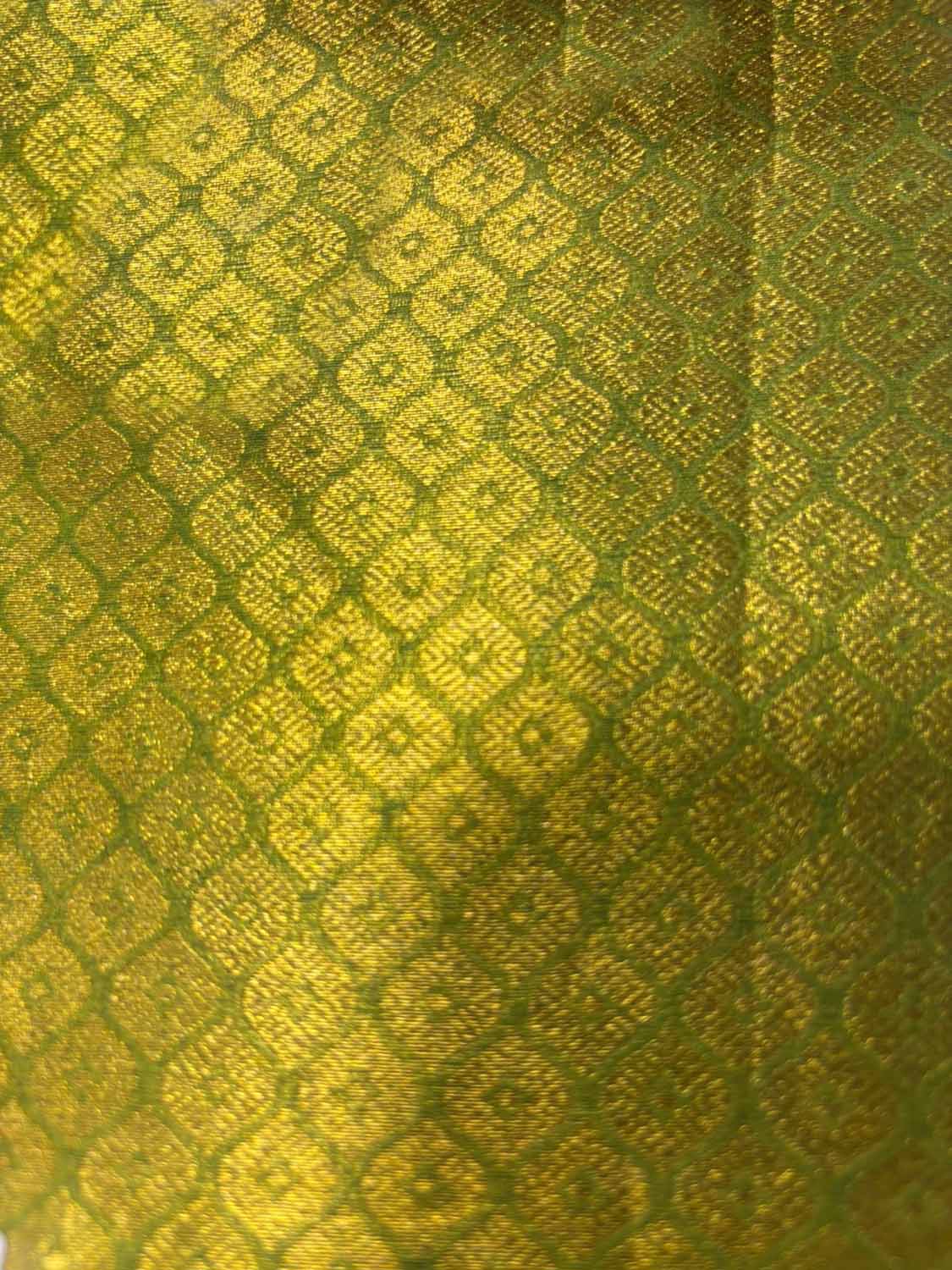 Green Handloom Banarasi Tissue Kora Silk Brocade Fabric ( 1 Mtr )