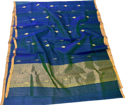 Green Blue Chanderi Pure Katan Silk Saree Wedding