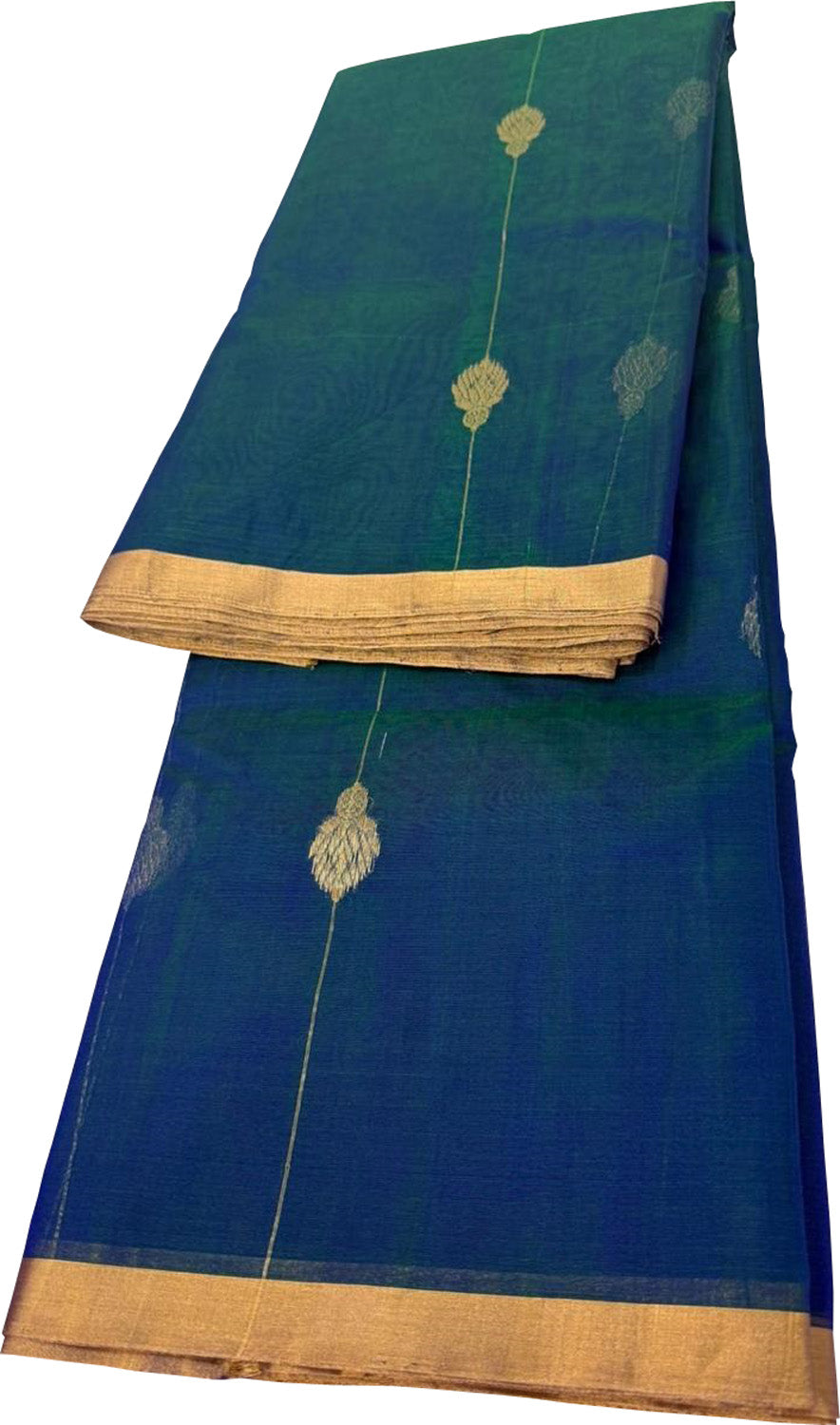Green Blue Chanderi Pure Katan Silk Saree Wedding